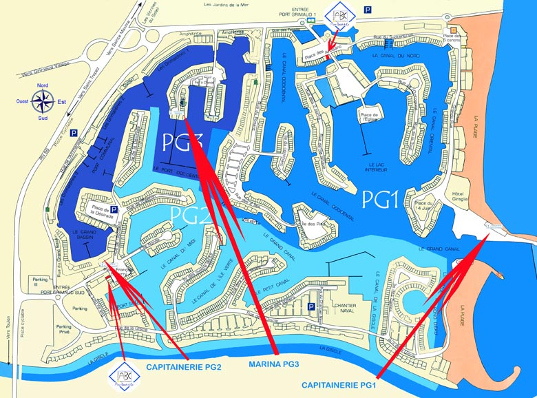 Plan des CAPITAINERIES de Port-Grimaud